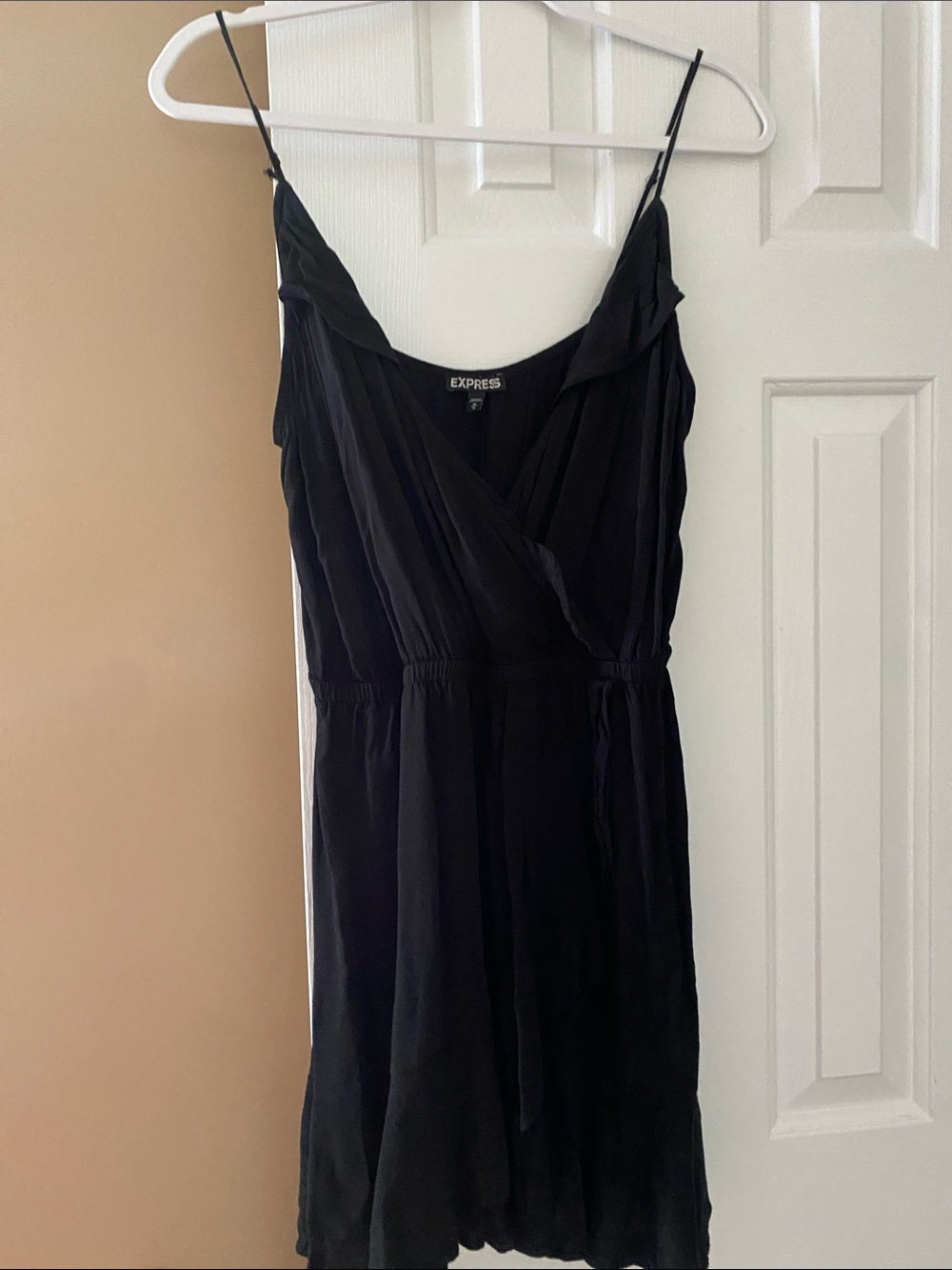 Express Black Spaghetti Strap Wrap Mini Dress